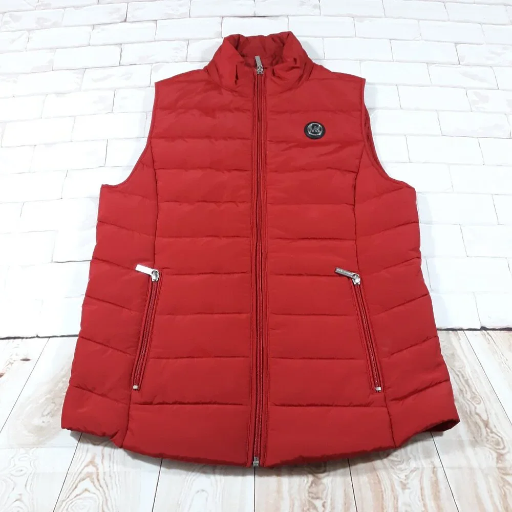 Michael Kors Puffer Vest Womens Size Small Full‎ Zip Red Polyester